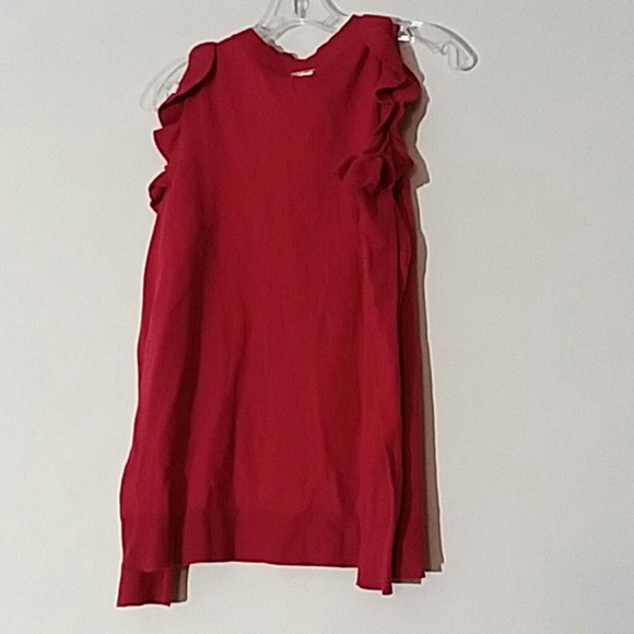 M Michael Kors Knit Top cold shoulder Ruffle L red nwt - Picture 3 of 6